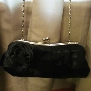 Black Satin Rose Accent Dress Bag
